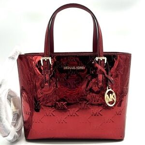 Michael Kors Jet Set Travel Extra-Small Logo Top-Zip Tote Bag Cherry